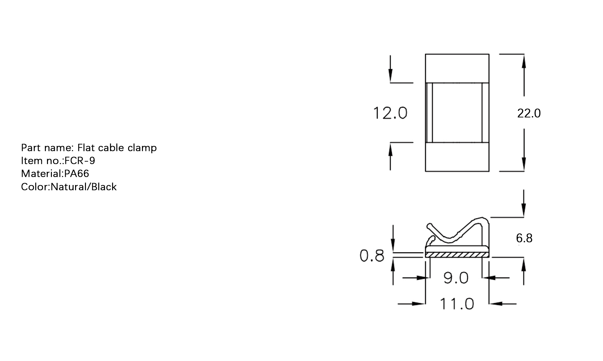 Plastic Flat Cable Clamp FCR-9